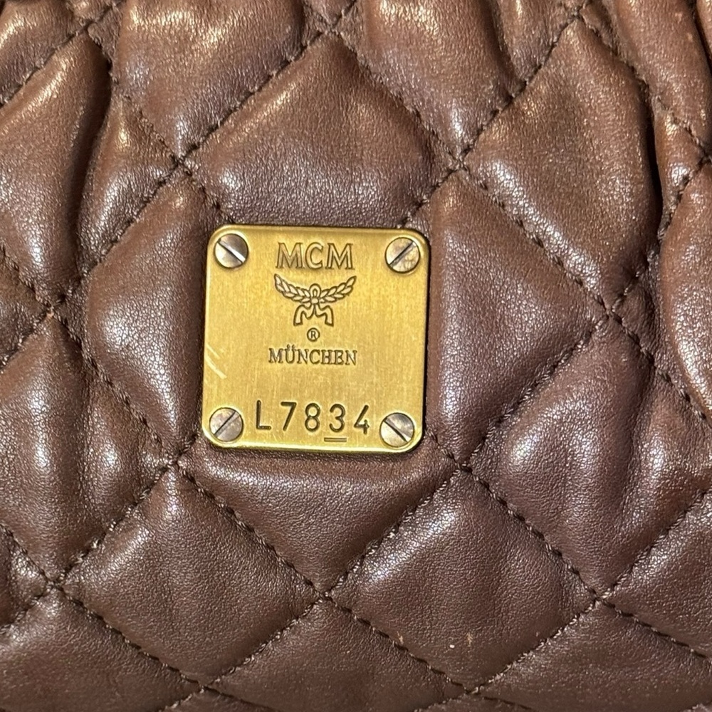 MCM Brown Leather Quilted Chain Detail Shoulder Bag - Picture 6 of 16